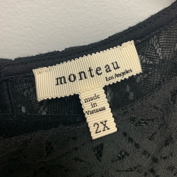 Monteau Los Angelos Lace dress, black lace and nude underlay, size 2X - Picture 4 of 6